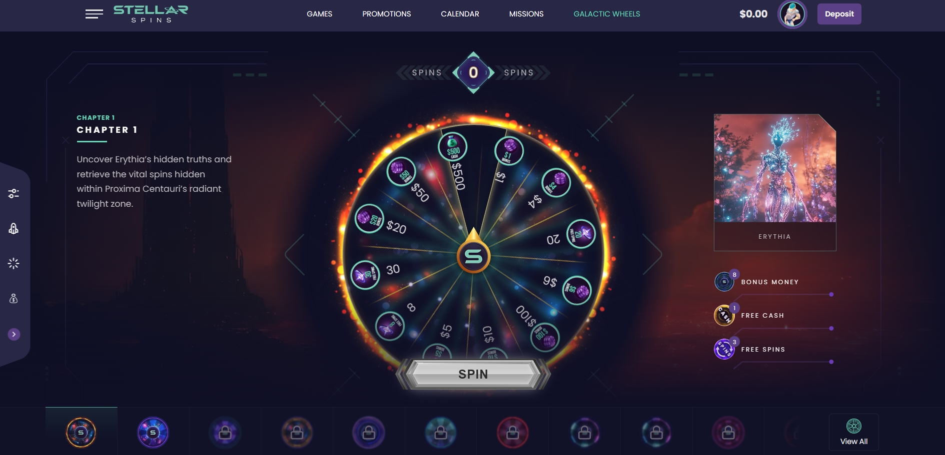 Stellar Spins Casino Galactic Wheels