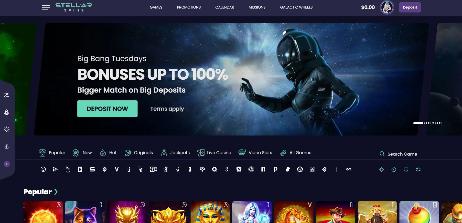 Stellar Spins Casino main page