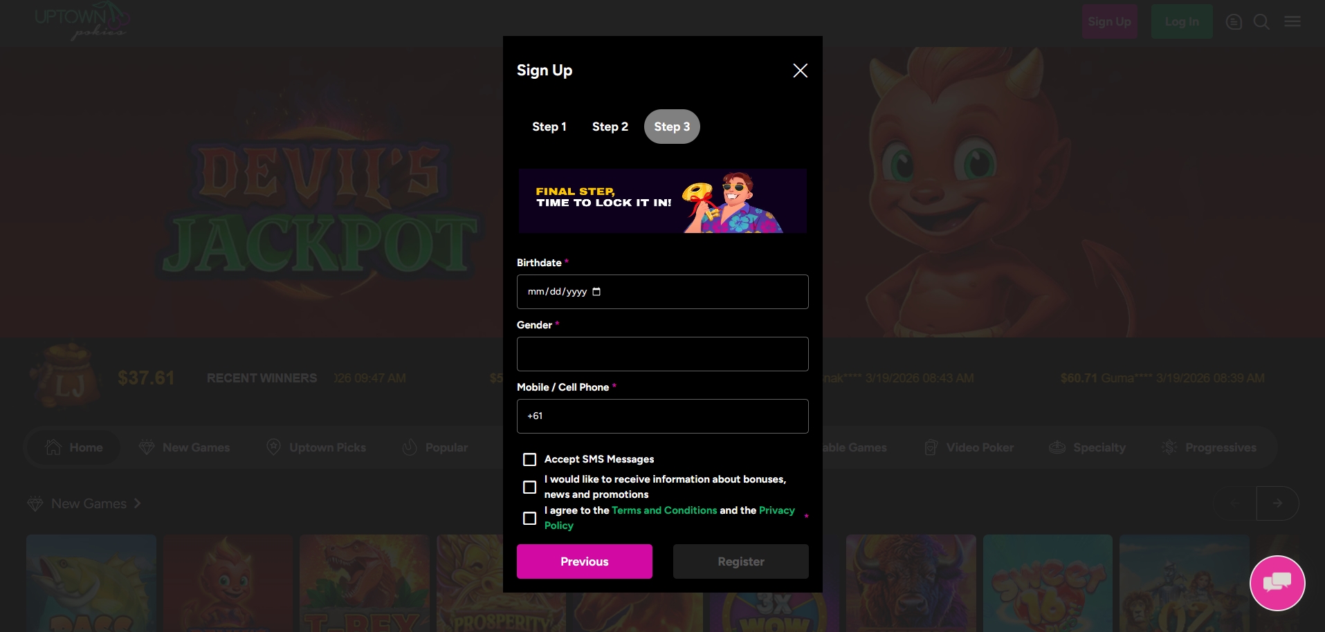 Uptown Pokies Casino Signup 3