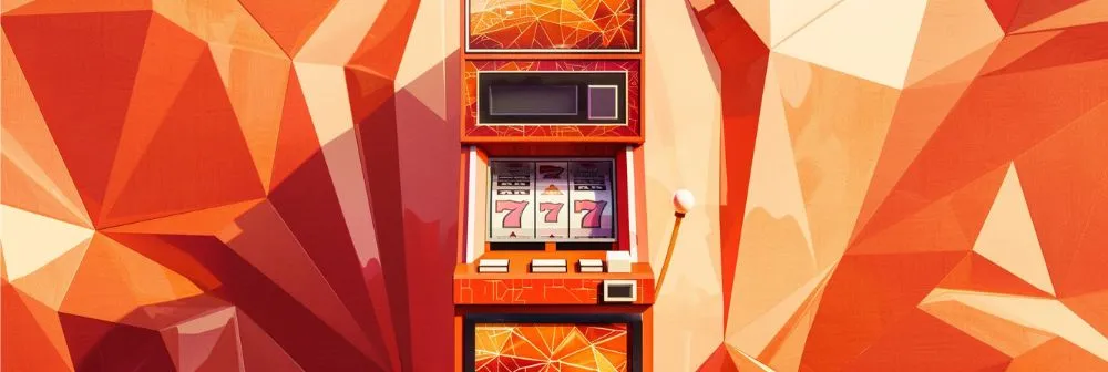 An orange-coloured classic slot machine on an orange geometric background