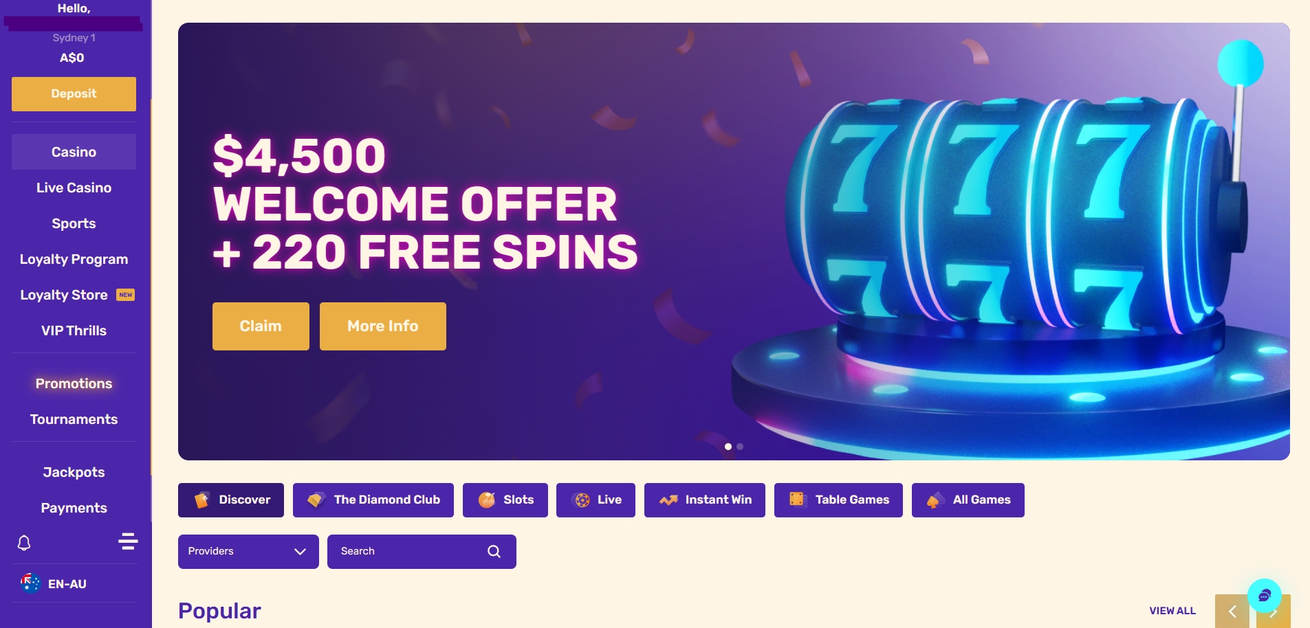 Let's Lucky Casino main page