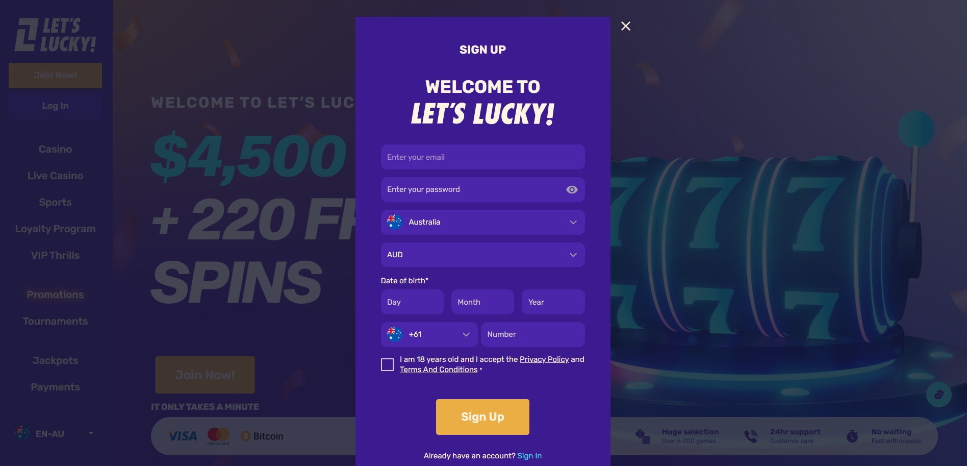 Let's Lucky Casino Signup 1