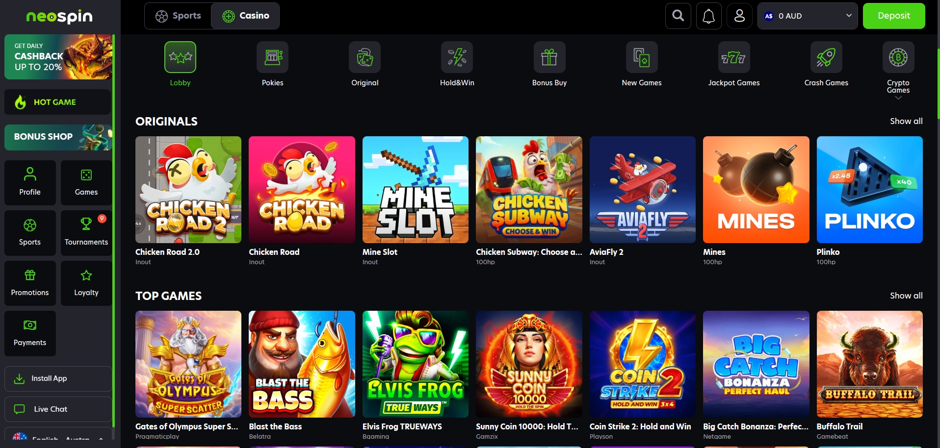 Neospin Casino Lobby