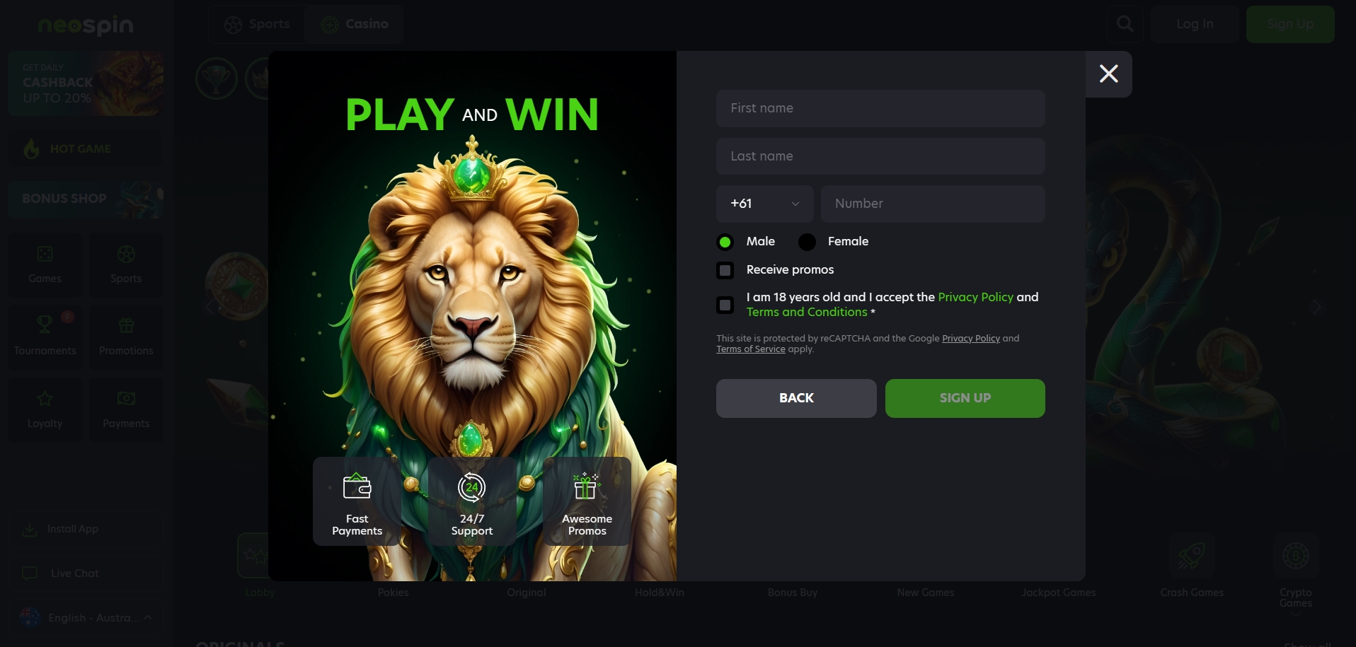 Neospin Casino Signup 2