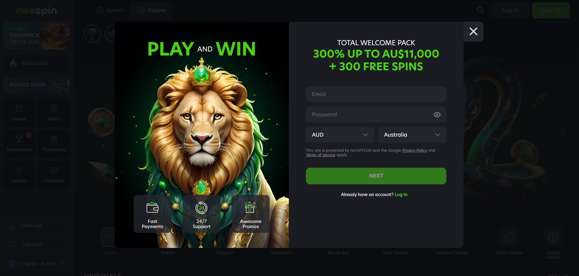 Neospin Casino Signup