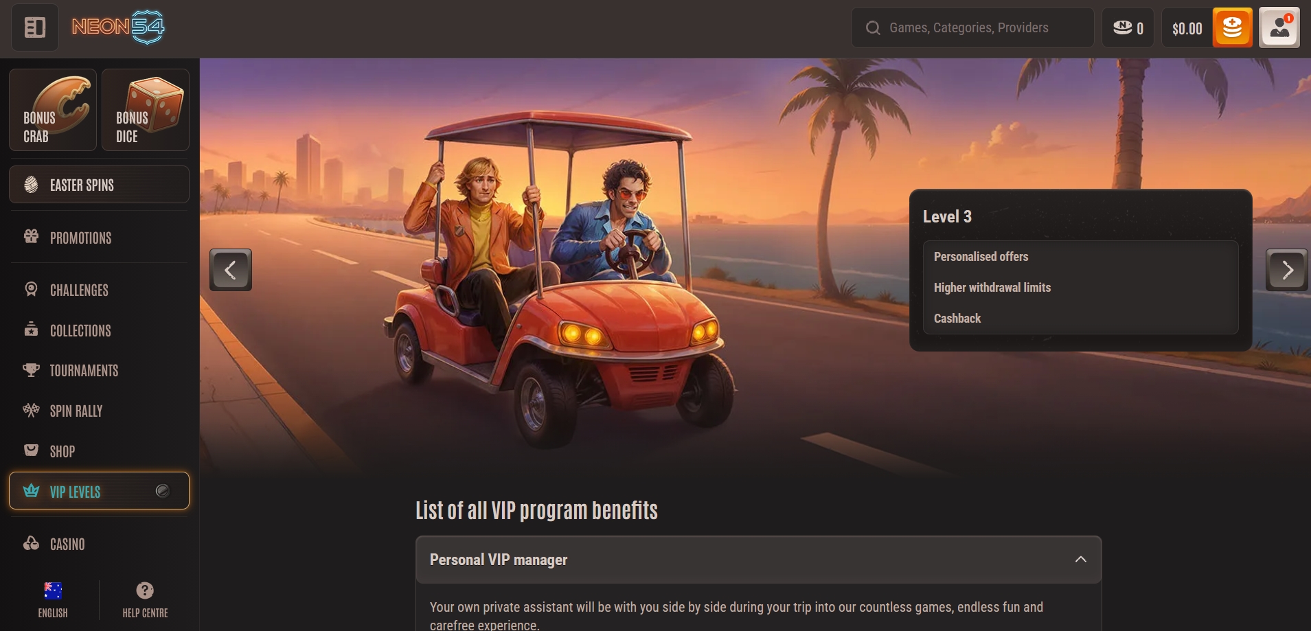 Neon54 Casino VIP program