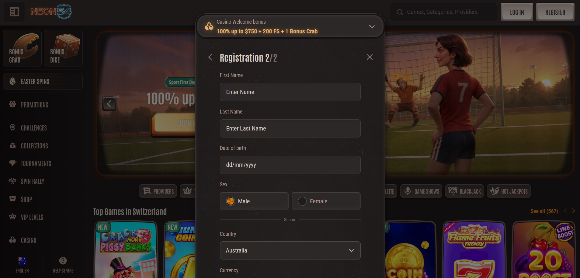 Neon54 Casino signup 3