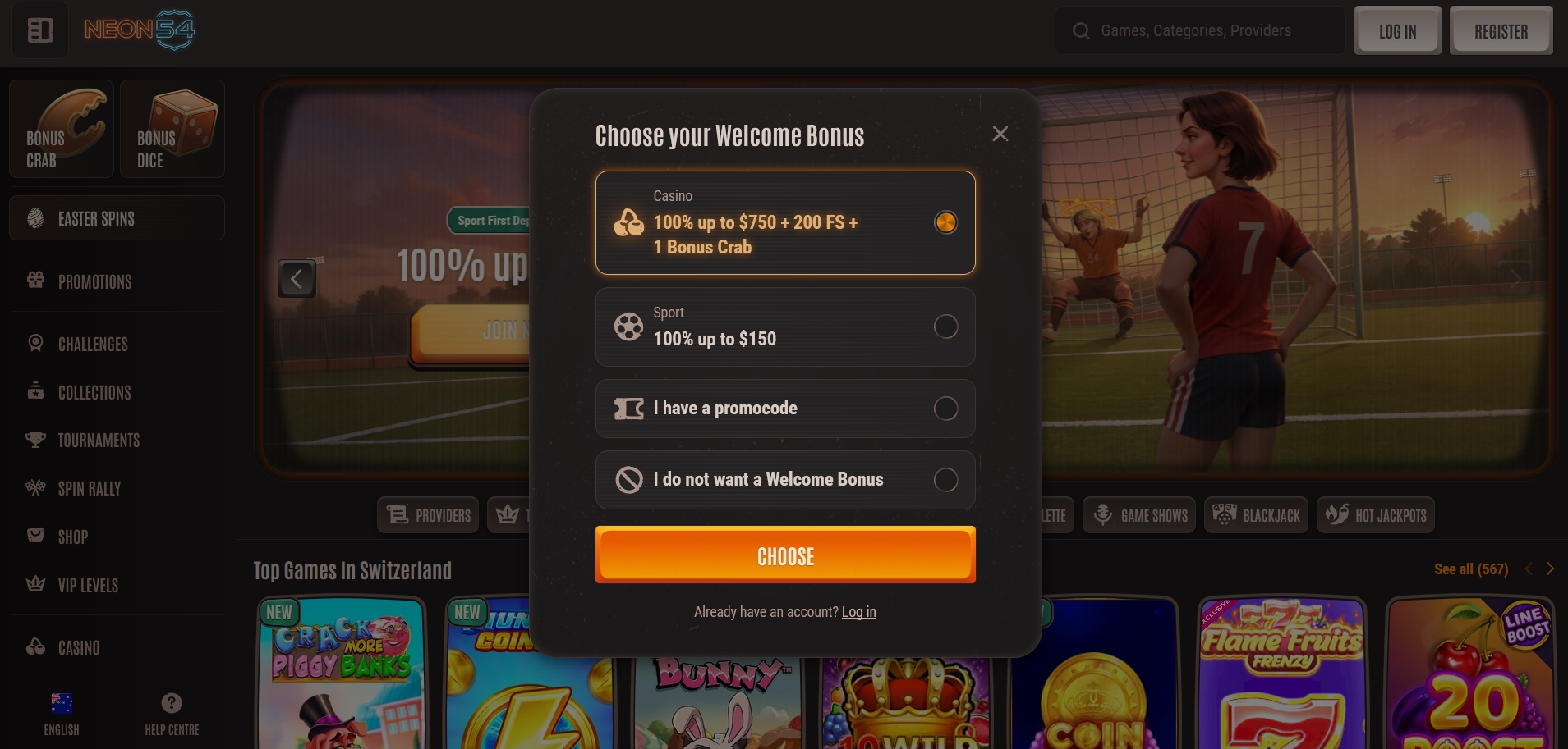 Neon54 Casino signup 1