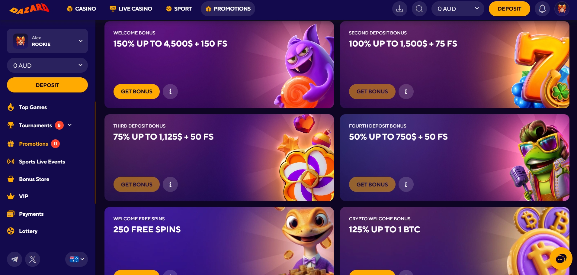 Dazard Casino Bonuses and Promotions