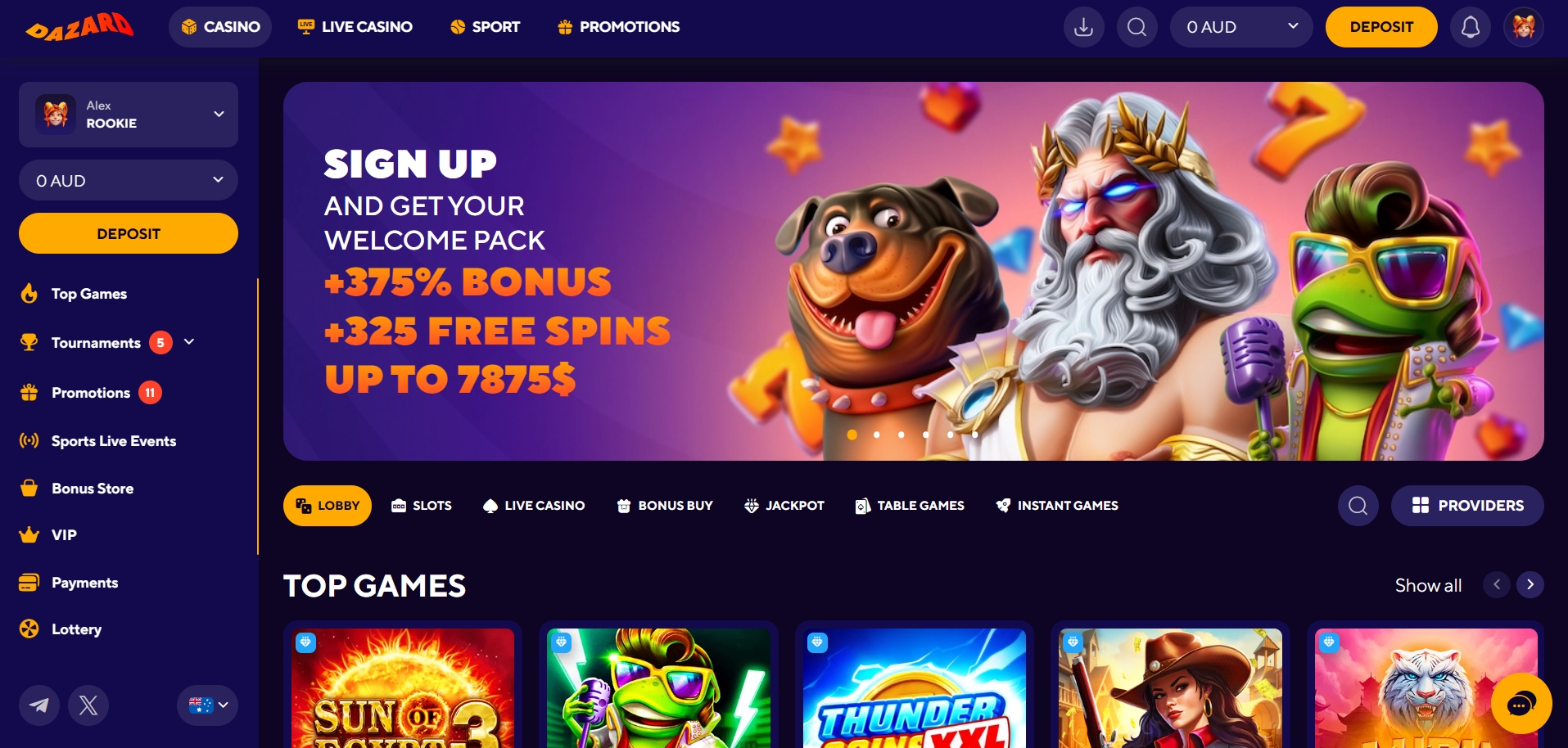 Dazard Casino main page
