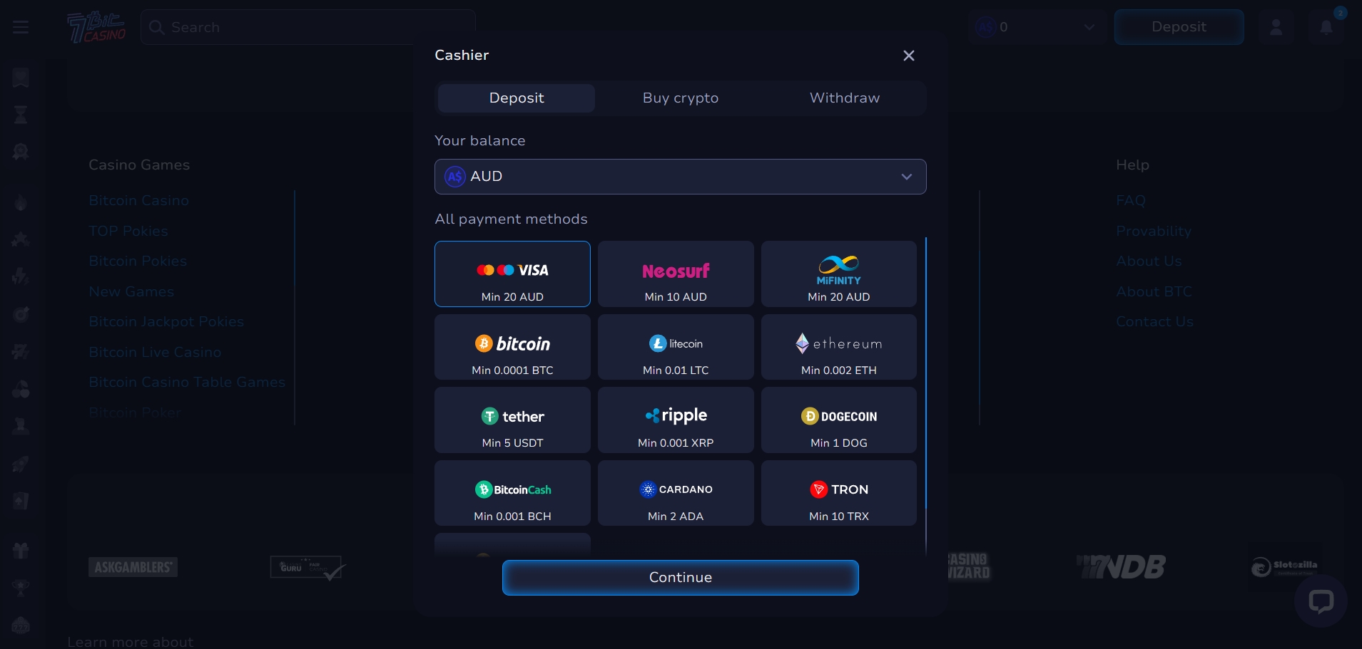 7Bit Casino Deposit methods