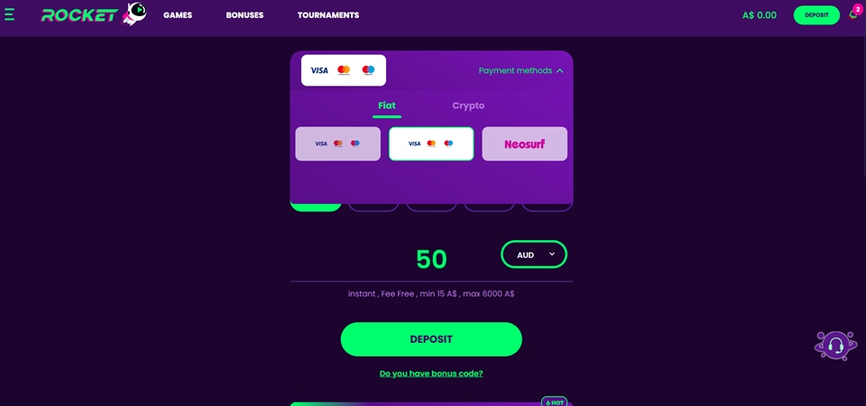 Casino Rocket Deposit methods