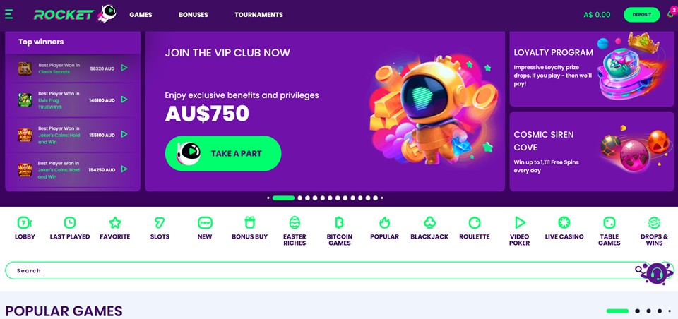 Casino Rocket main page