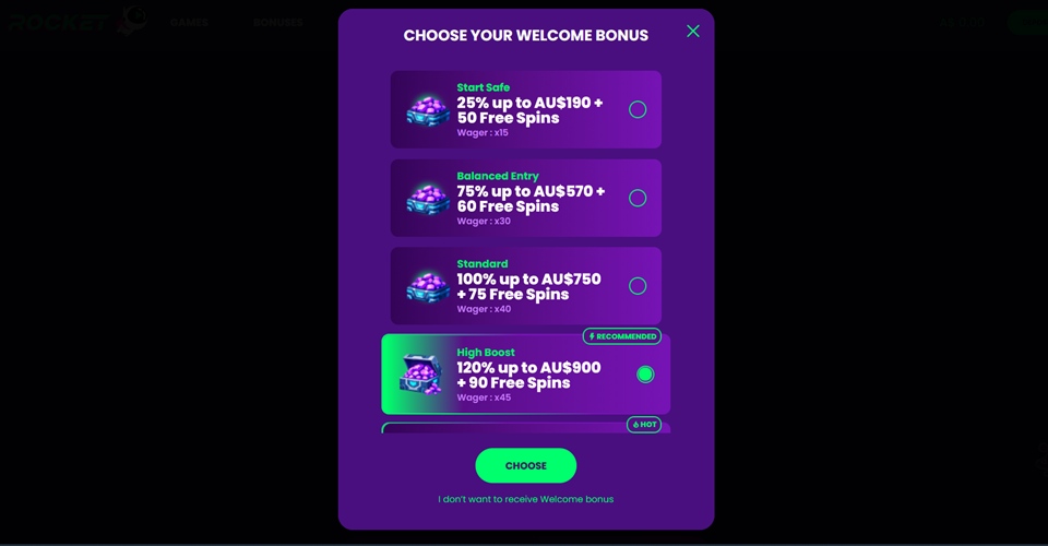 Casino Rocket Welcome Bonus