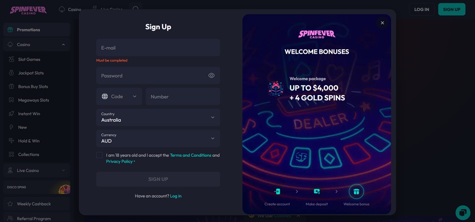 SpinFever Casino Signup