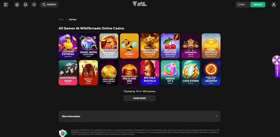 Wild Tornado Casino Lobb