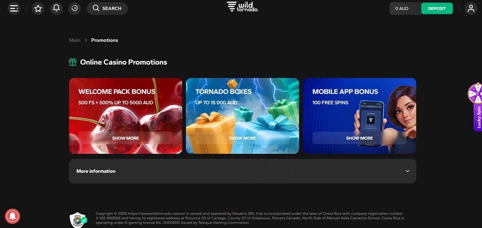 Wild Tornado Casino Promotions and Bonuses