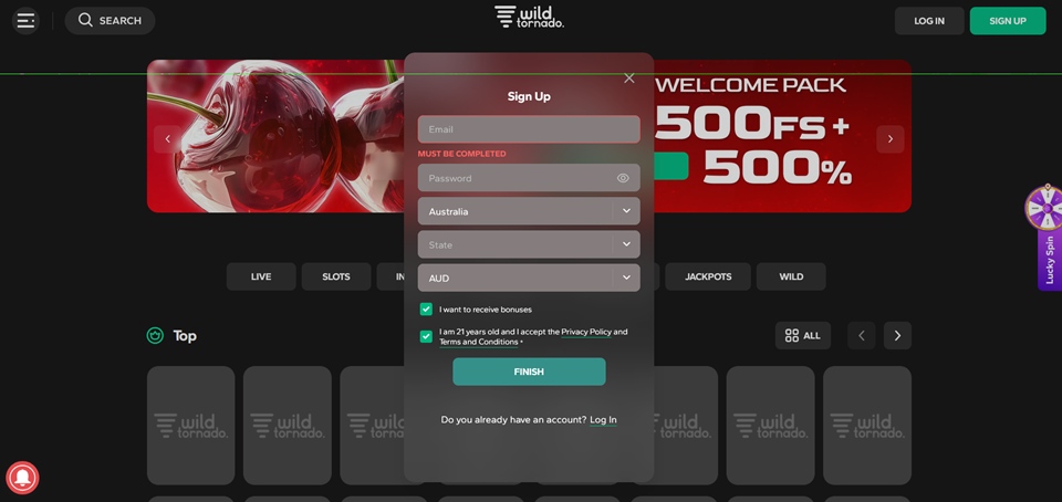 Wild Tornado Casino Signup 1