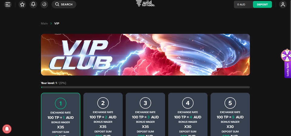 Wild Tornado Casino VIP program