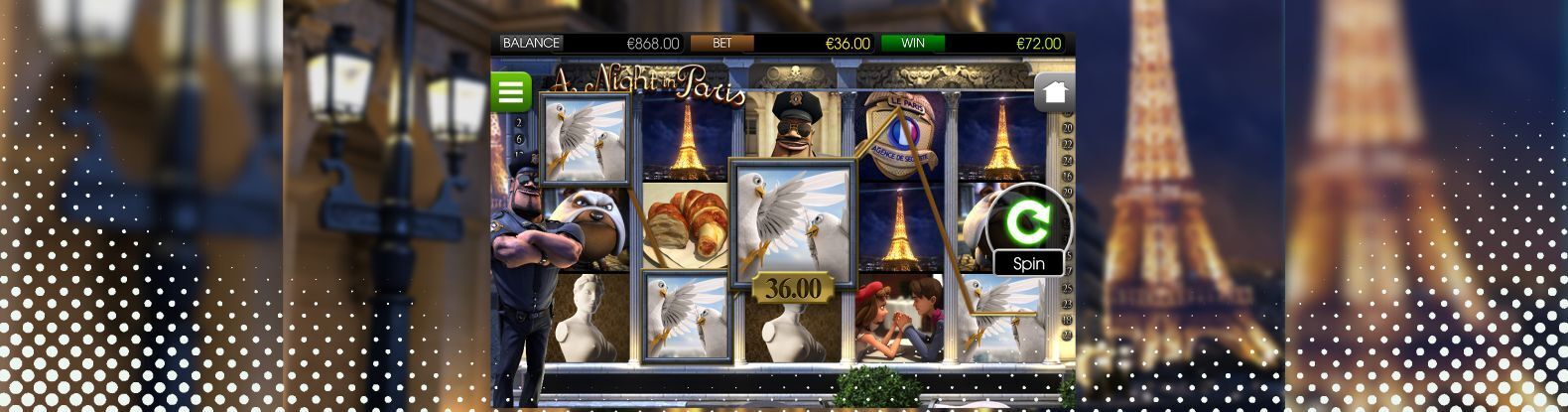This is a pic of A night in Paris pokies game by Betsoft