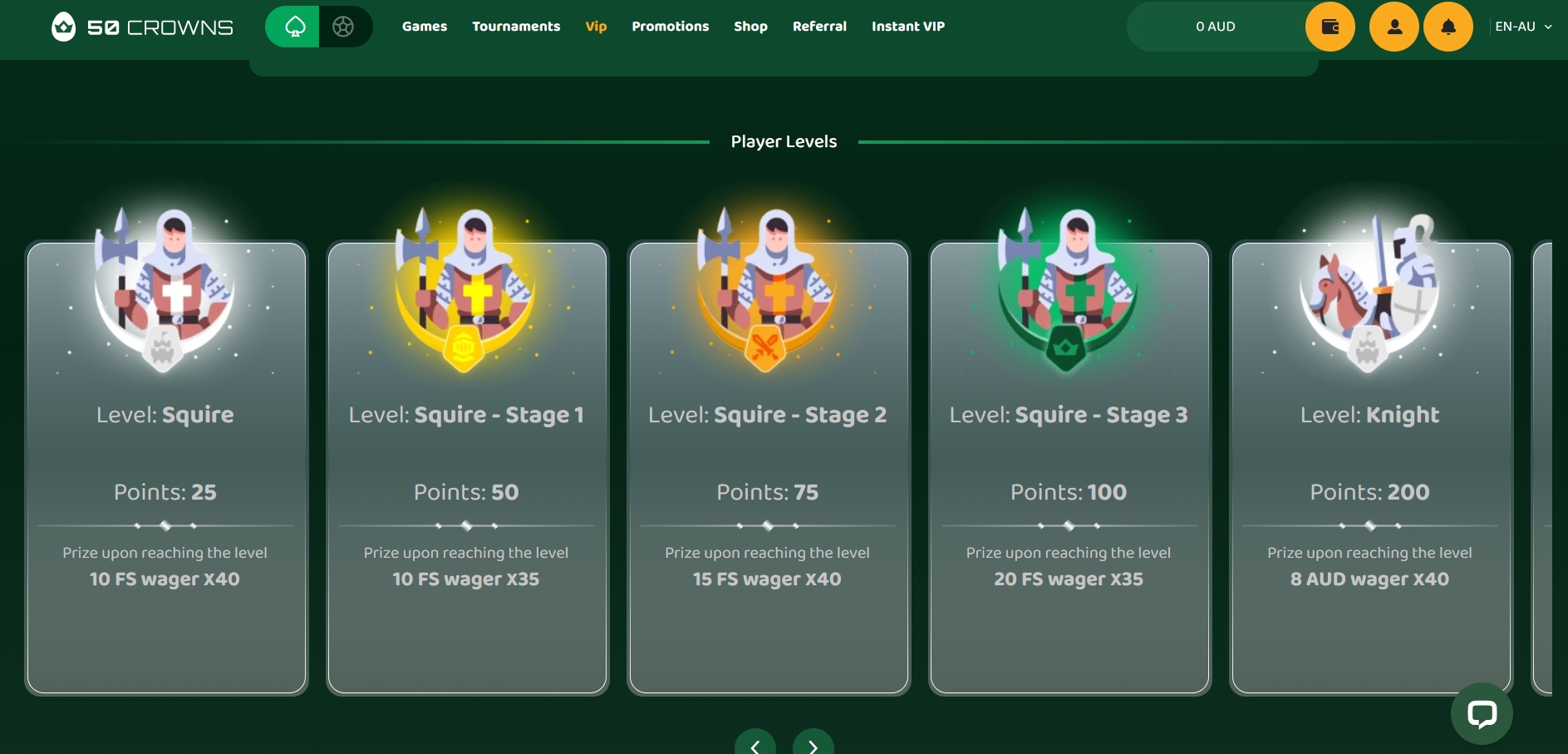 50 Crowns Casino VIP program