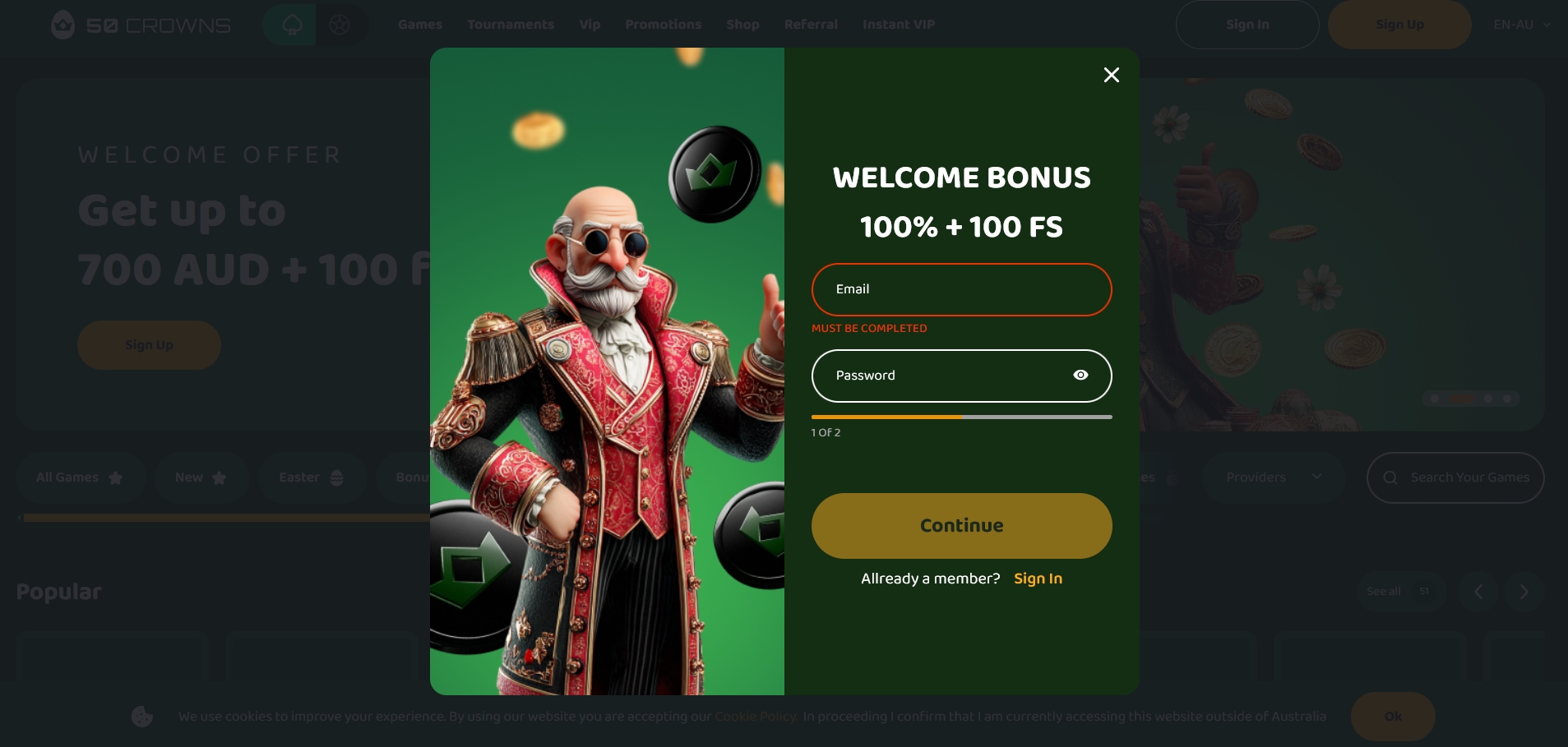 50 Crowns Casino signup 1