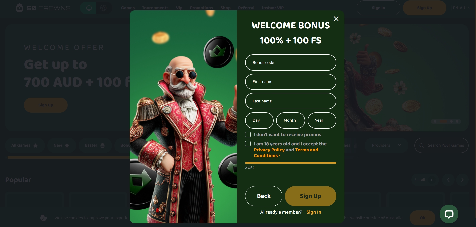 50 Crowns Casino signup 2