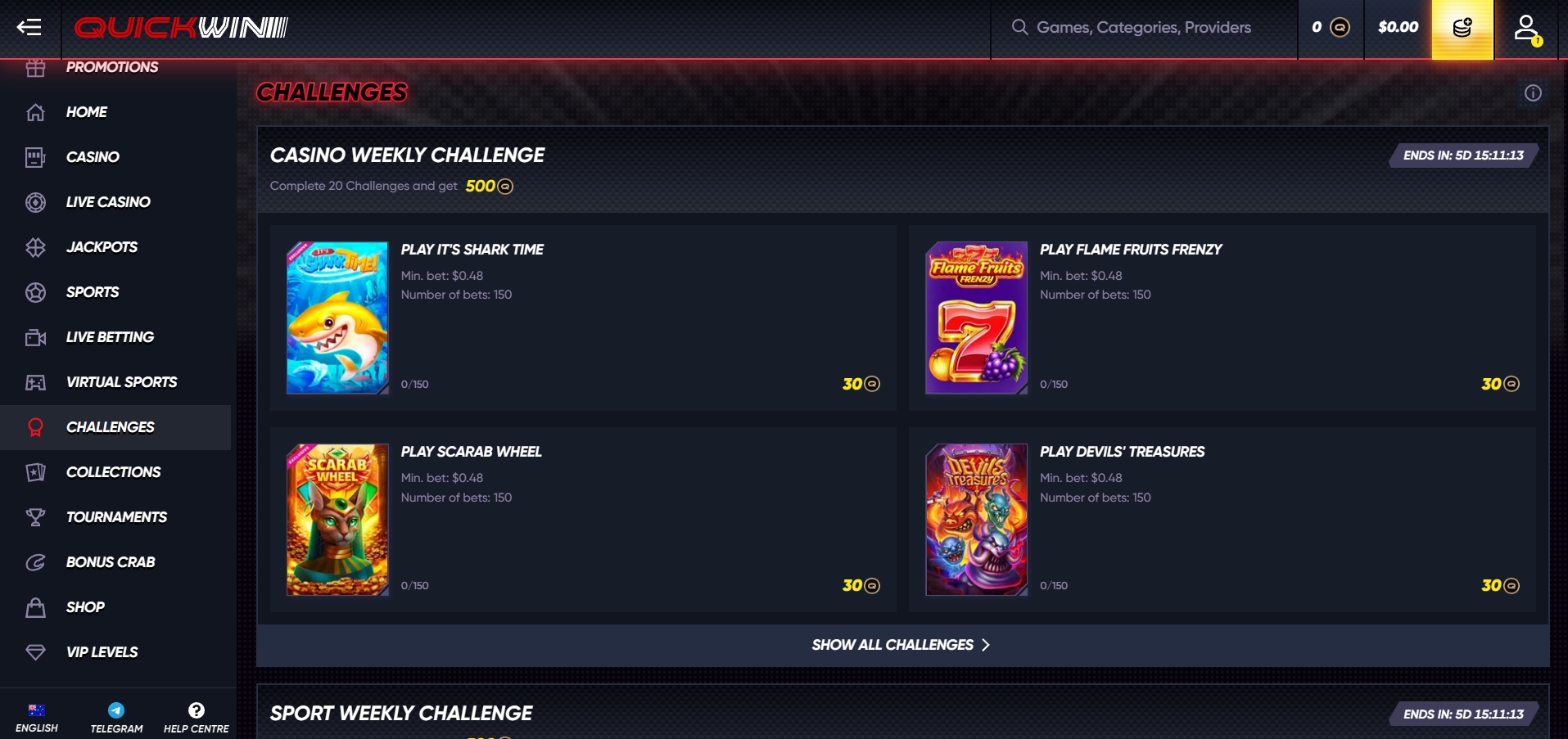 Quickwin Casino Challenges