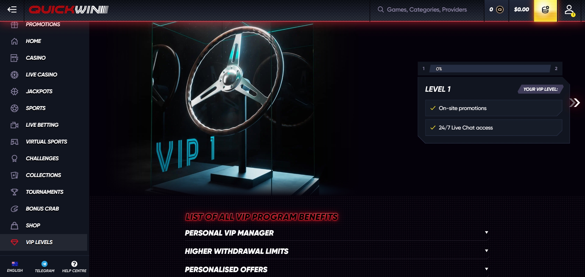 Quickwin Casino VIP program