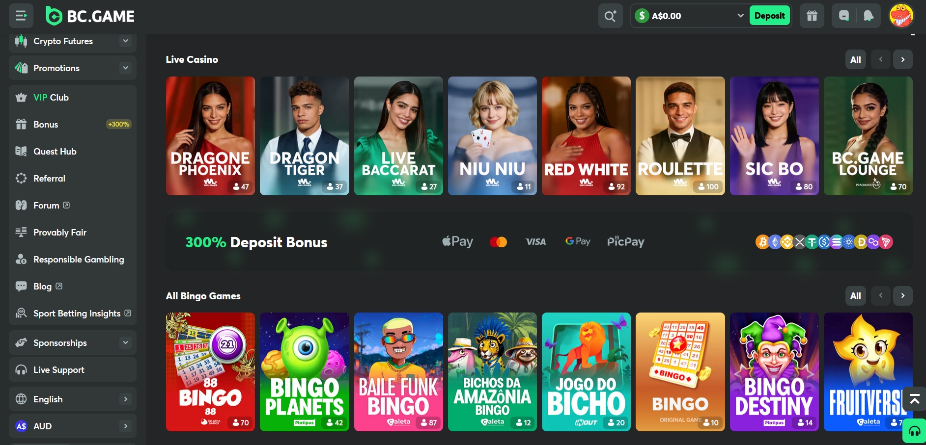 BC.Game Casino main page