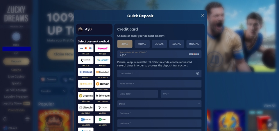 Lucky Dreams Casino Deposit methods