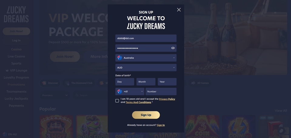 Lucky Dreams Casino Signup