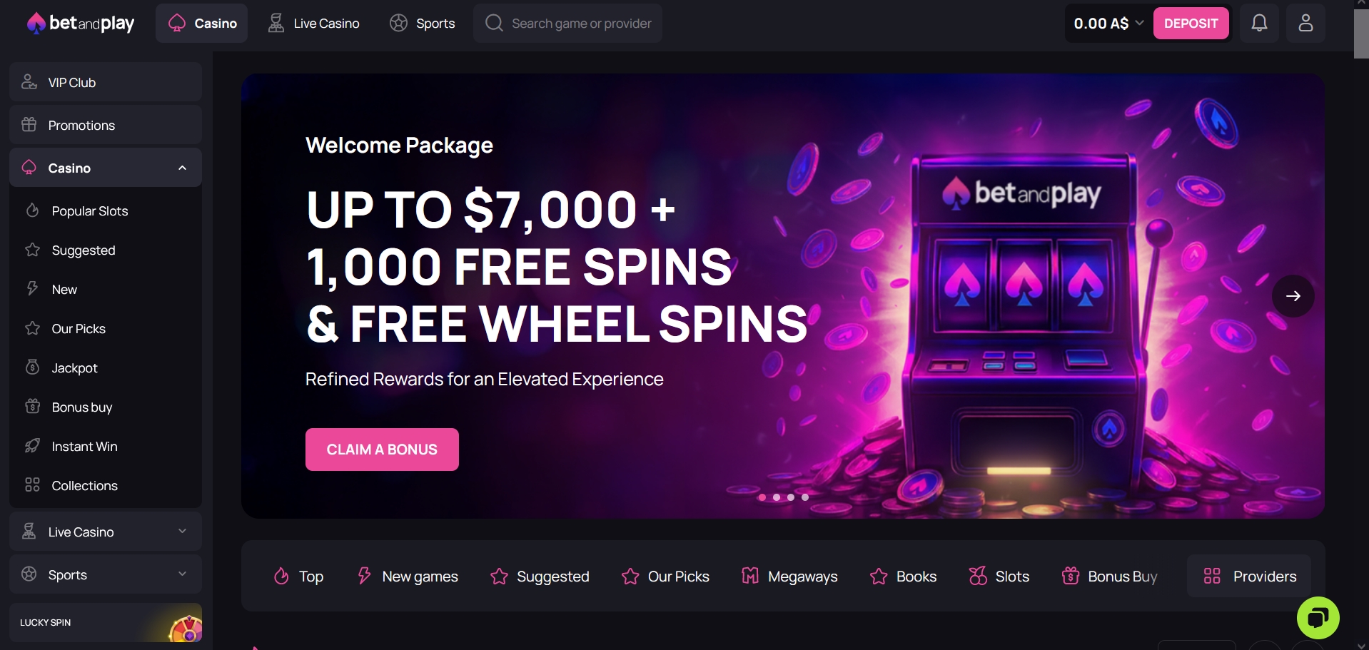 Betandplay Casino main page