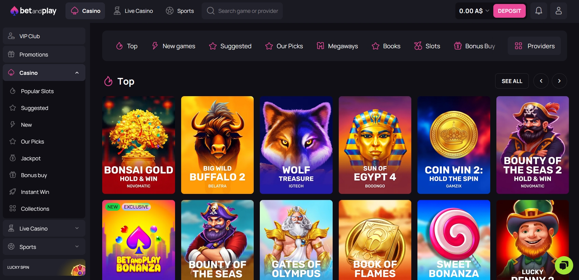 Betandplay Casino Lobby