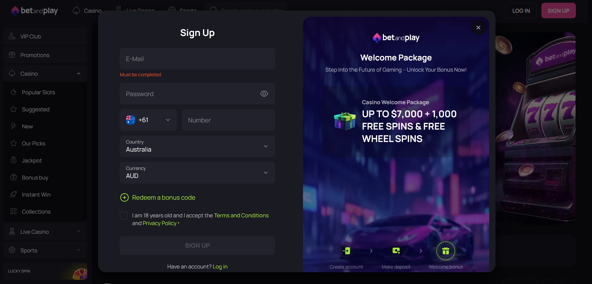 Betandplay Casino Signup