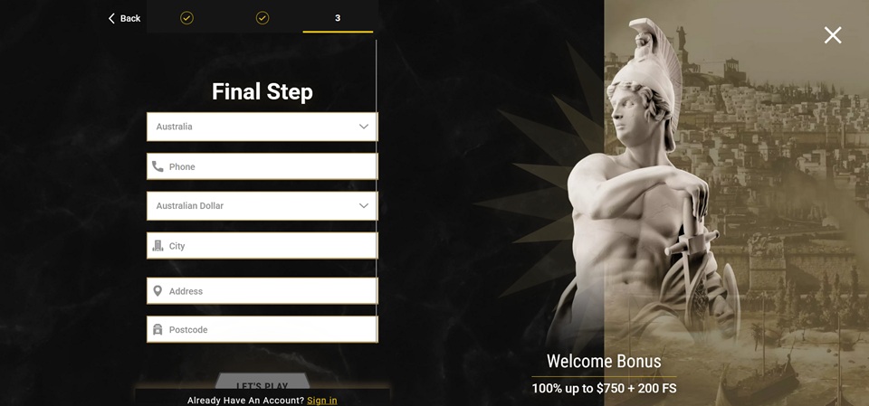 Casinoly Casino Signup for Aussies step 3