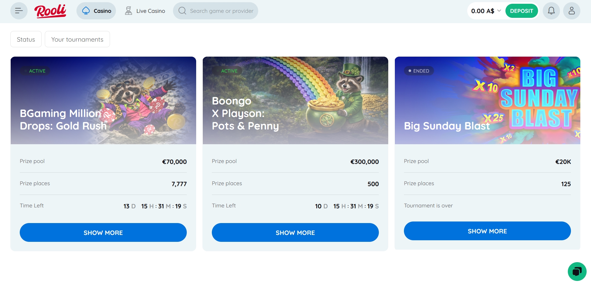 Rooli Casino Tournaments