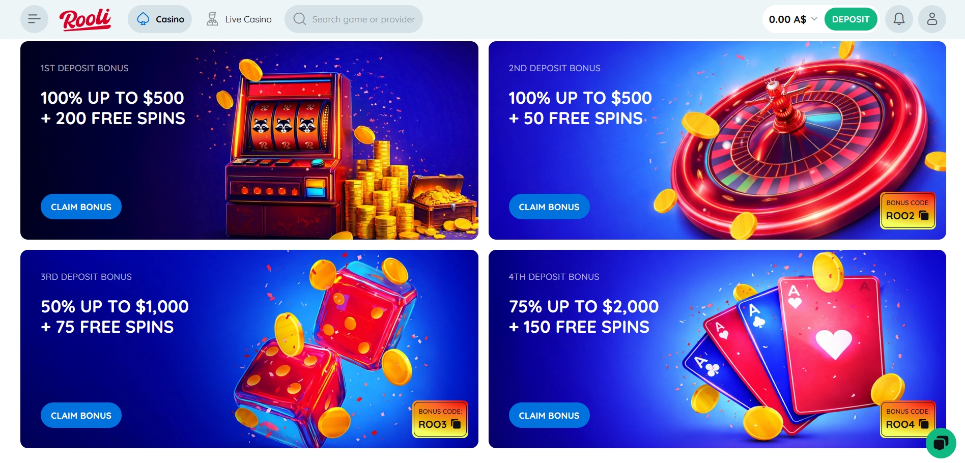 Rooli Casino Welcome Bonus Package