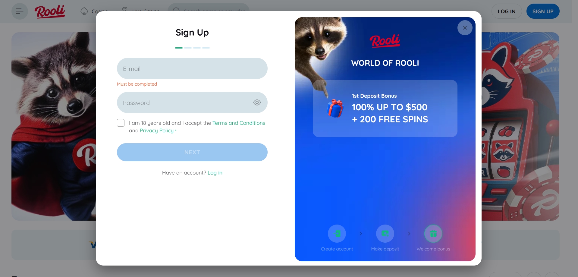 Rooli Casino signup 1