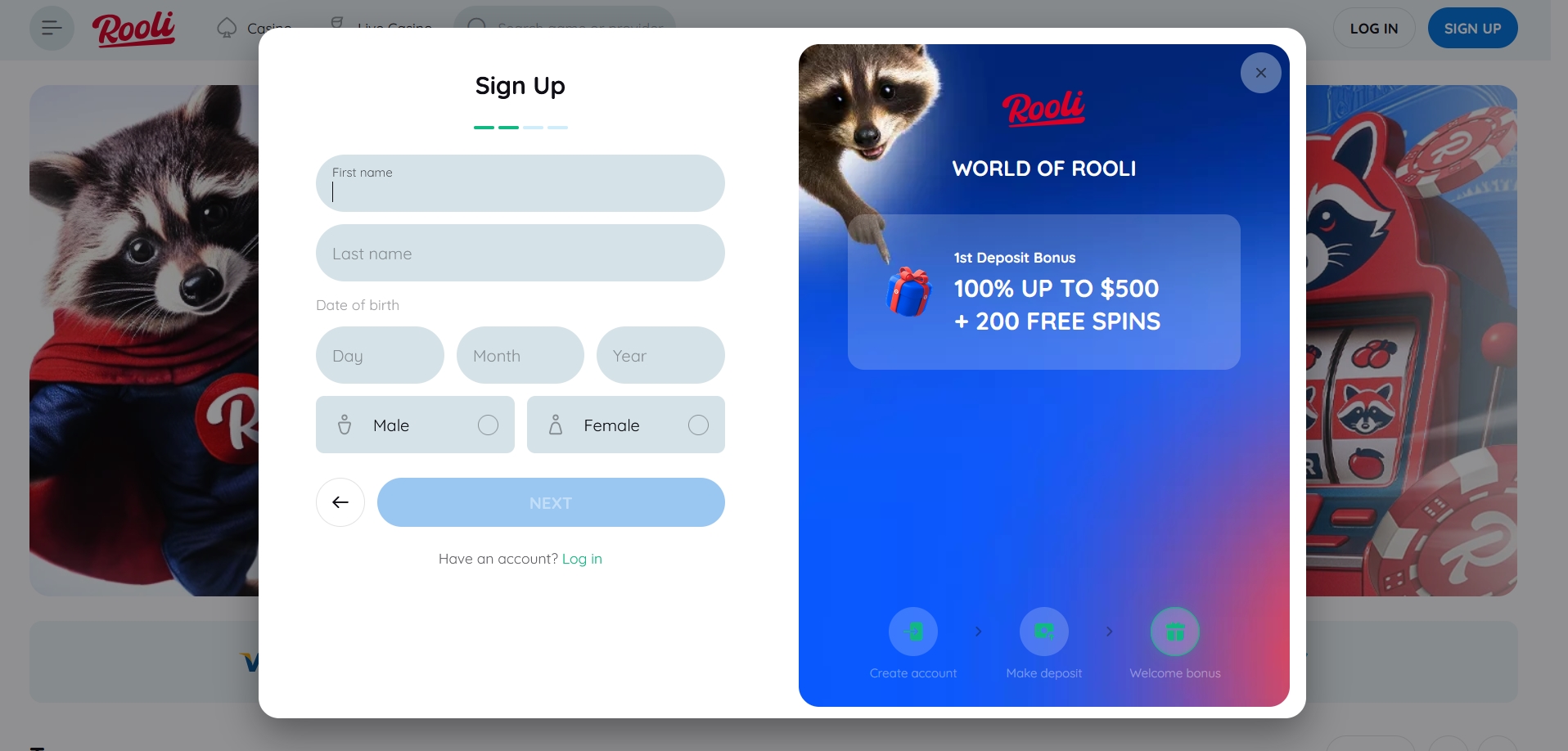 Rooli Casino signup 2