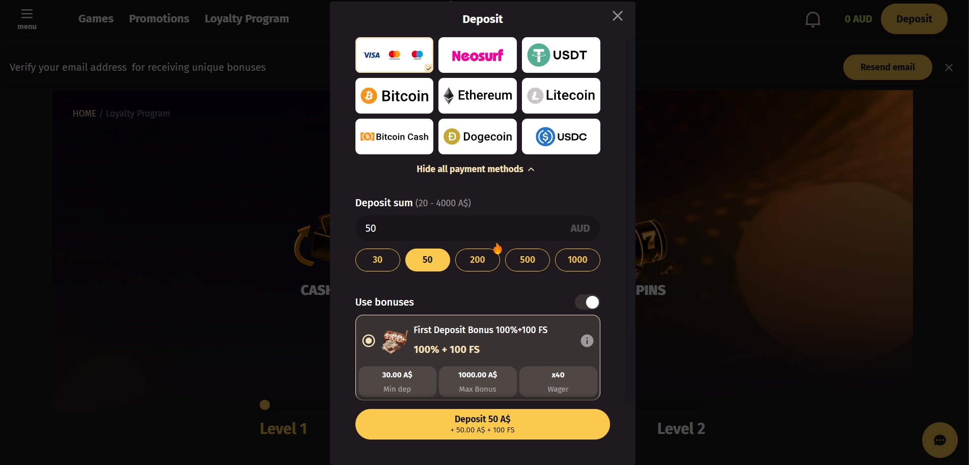 Wanted Win Casino Deposit methods