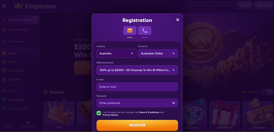 Kingmaker Casino Sign Up