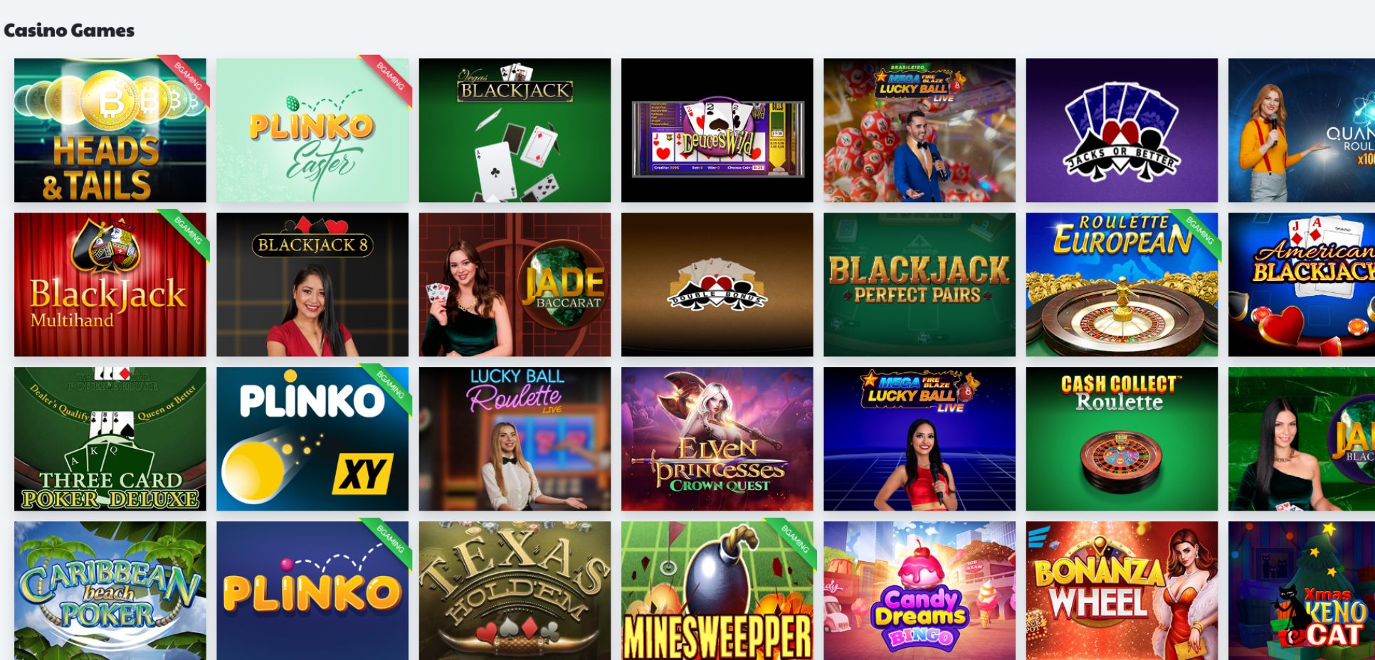 Colourful logos of casino games at ripper casino laid out in a 7x4 grid on a light grey background