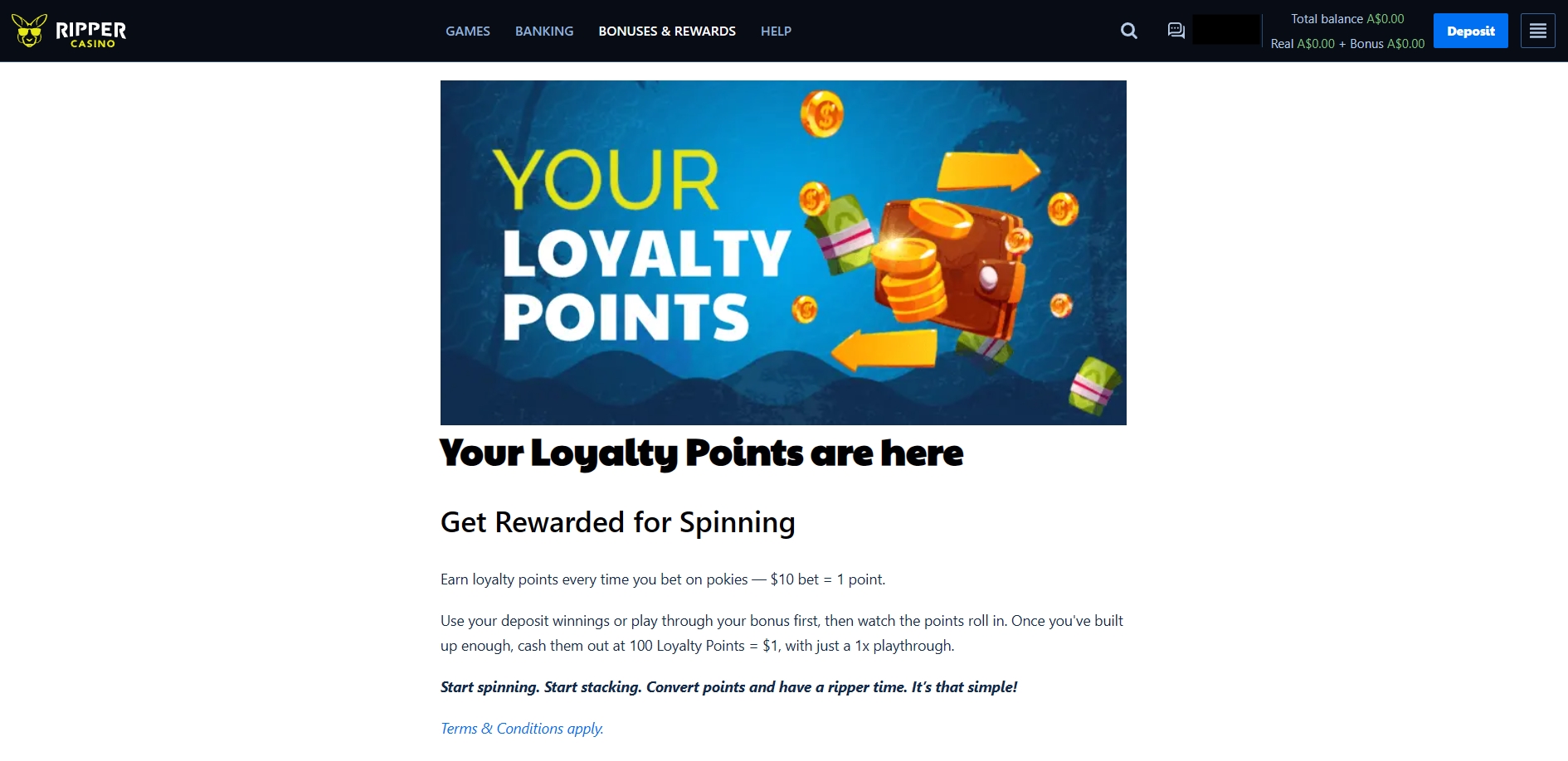 Ripper Casino Loyalty points