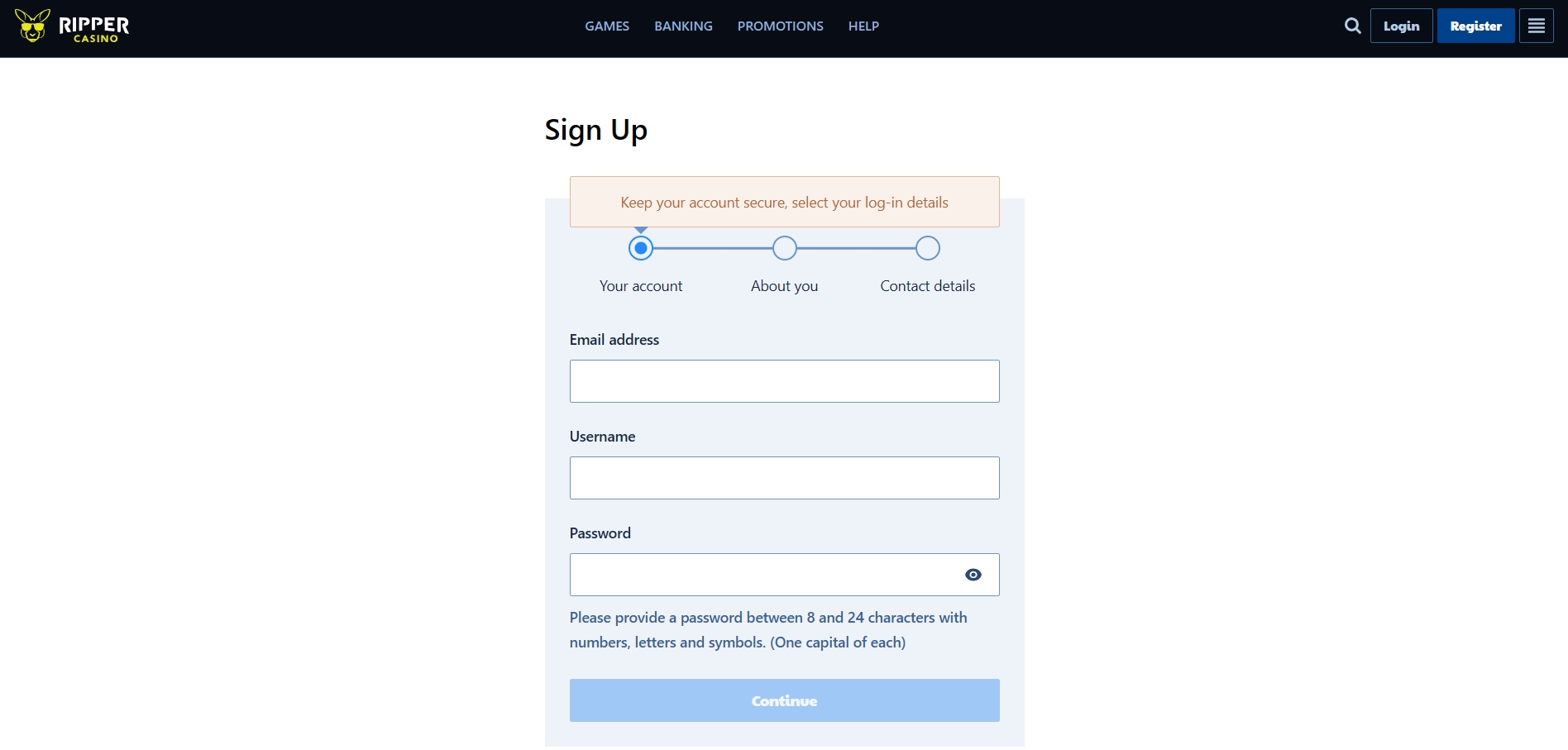 Ripper Casino signup 1