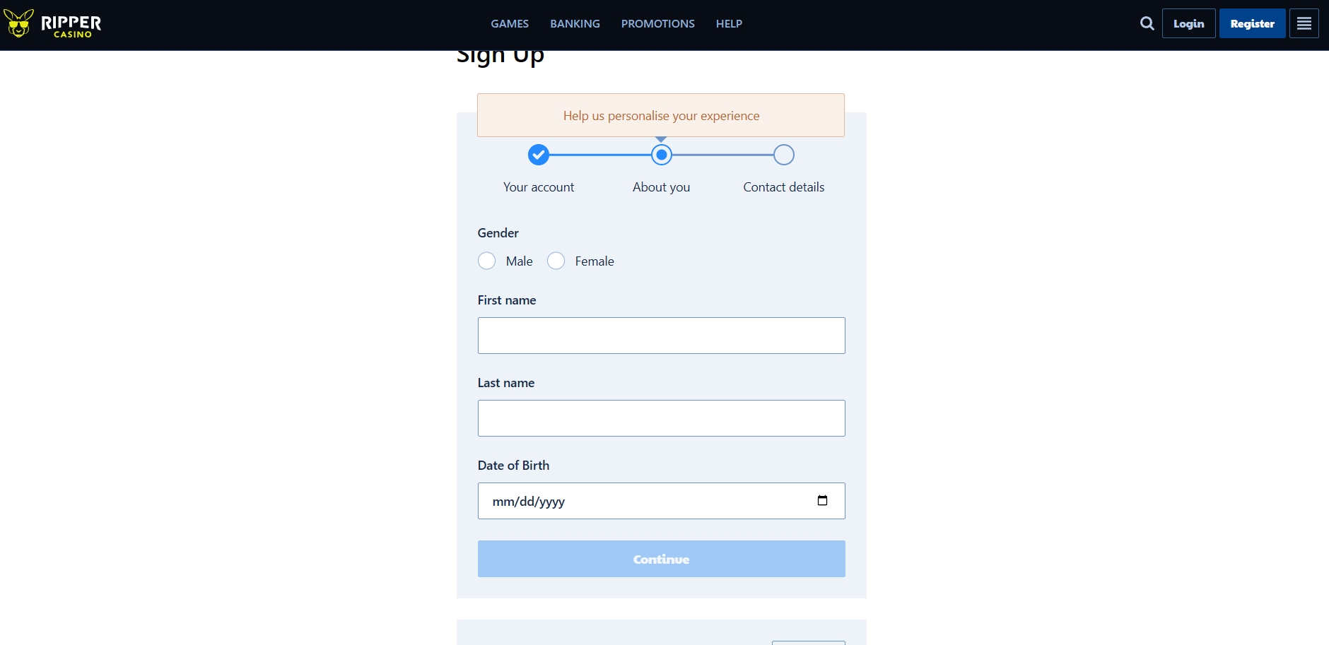 Ripper Casino signup 2