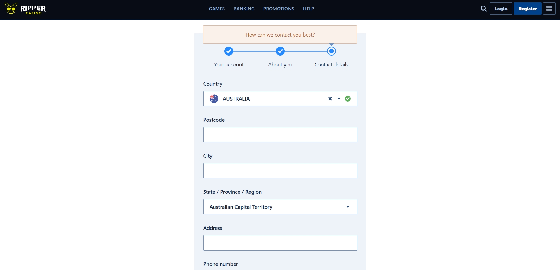Ripper Casino signup 3