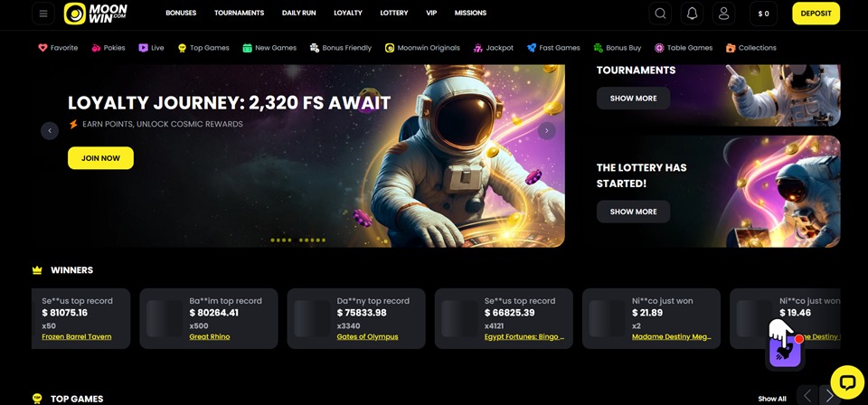 MoonWin Casino Homepage for Aussies