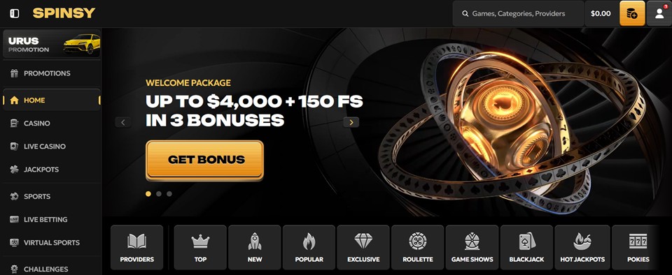 Spinsy Casino Homepage for Aussies