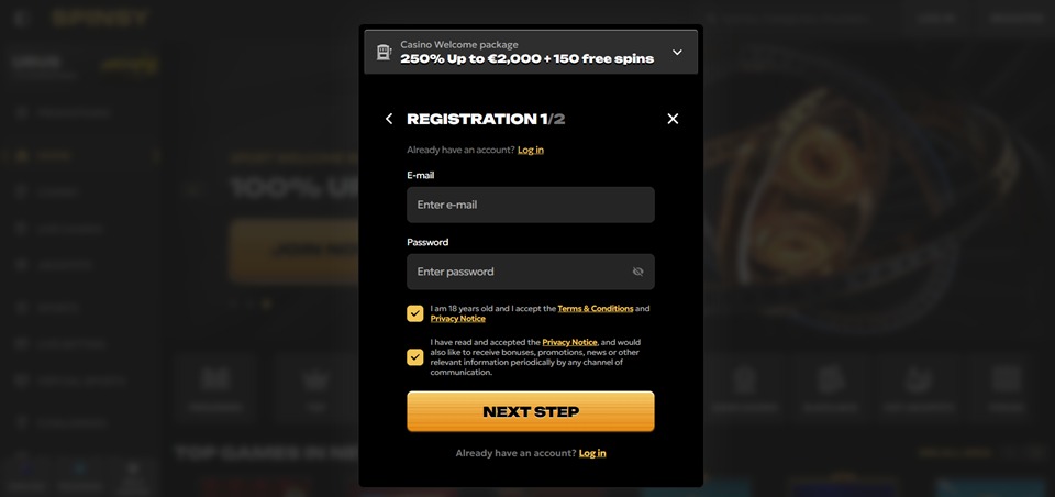 Spinsy Casino Signup in Australia